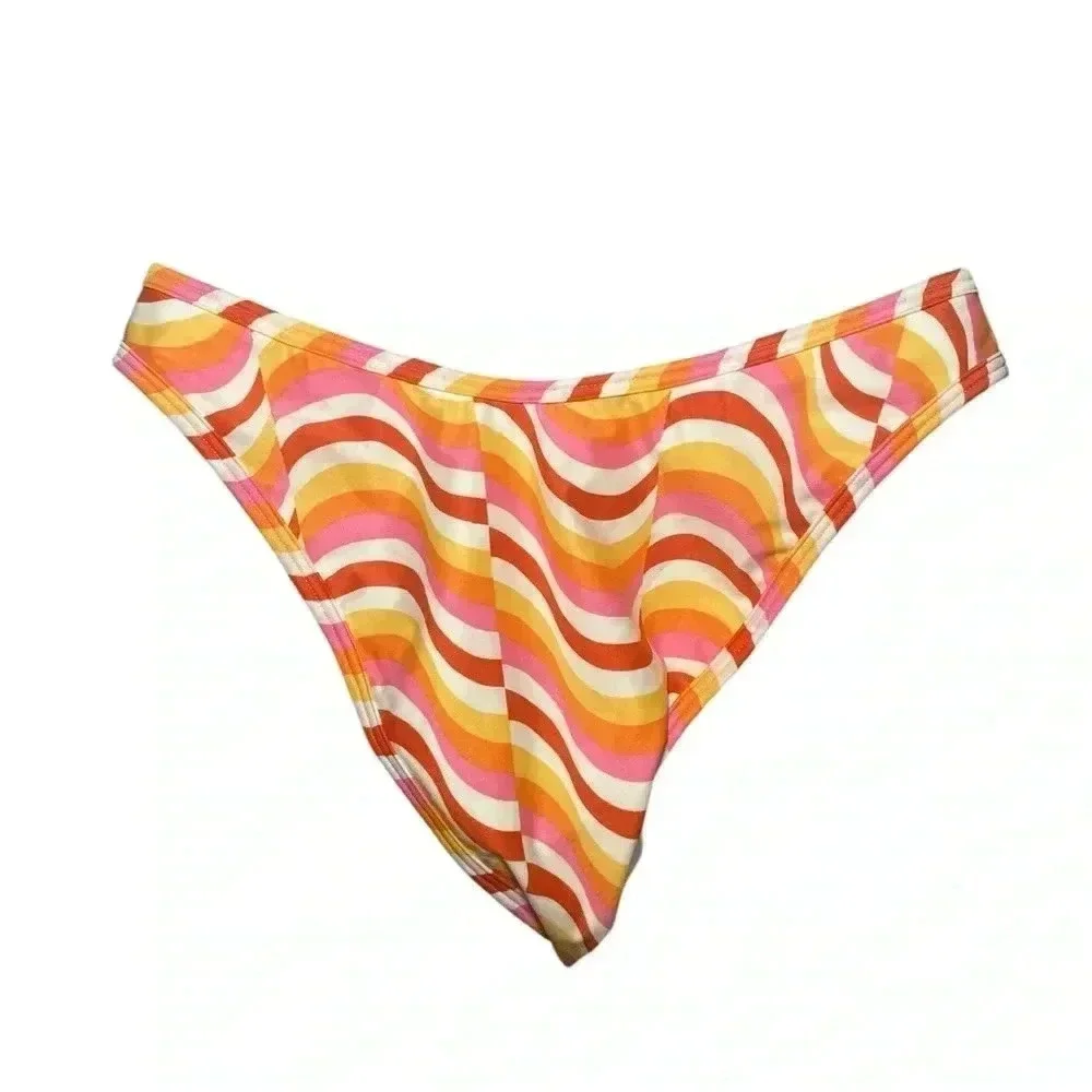L*Space Whiplash Bikini Bottom Bitsy Cut Size L NWT Multicolor Retro Print